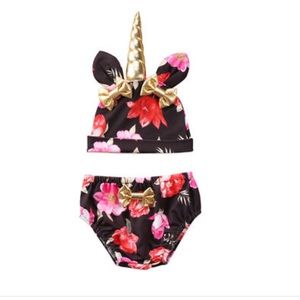 Two piece baby girl hat and diaper cover